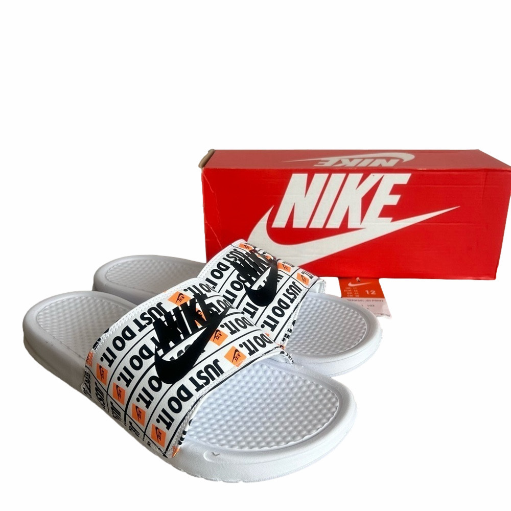 Nike Benassi JDI White Just Do It Printed Men's Slide Size 12 #B1531